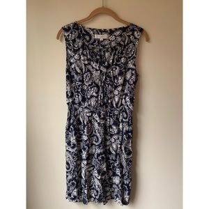 loft sleeveless blue white paisley dress small